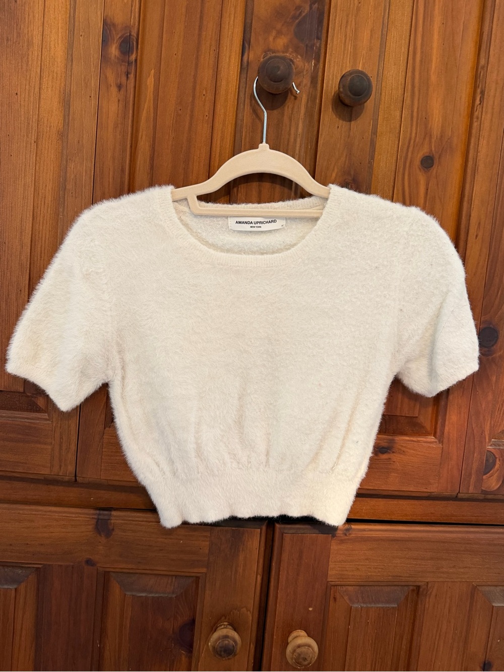 Amanda Uprichard Ivory Short Fuzzy Knit Top
